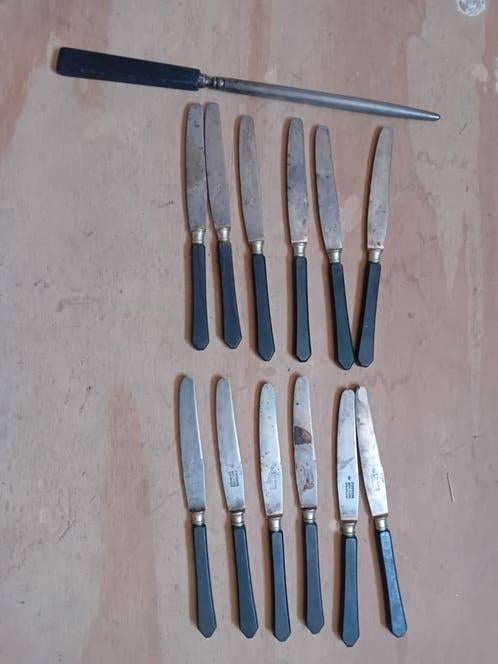 Vintage oude messen 12 stuks en messenvijl f.herder solingen, Antiek en Kunst, Antiek | Bestek, Ophalen of Verzenden