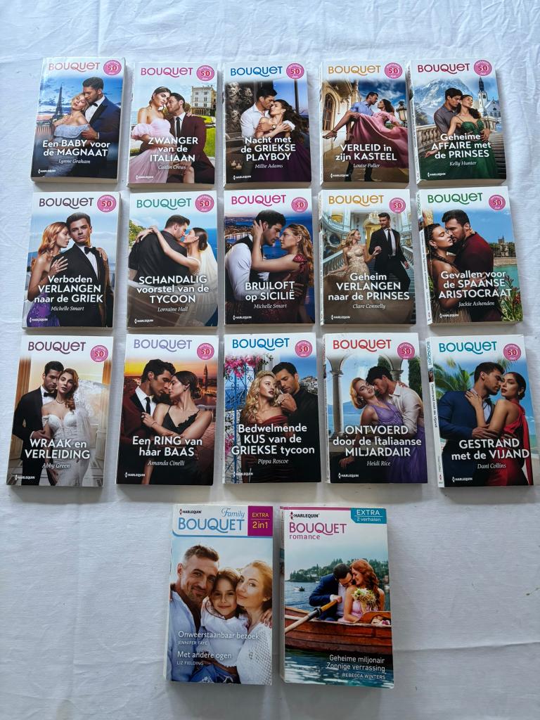 Halequin bouquet romans 15 st 2025 en 2 dubbel-boek!, Wereld overig, Ophalen of Verzenden, Zo goed als nieuw, Harlequin