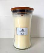 WoodWick White Teak Geurkaars - Nieuw, Overige materialen, Nieuw, Ophalen of Verzenden, Crème