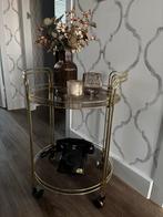 Glazen serveerwagen met gouden accenten en rookglas, Ophalen, Minder dan 55 cm, Gebruikt, Rond