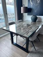 Robuuste eettafel met glazen blad - 180x100x79 cm, Huis en Inrichting, 100 tot 150 cm, Ophalen of Verzenden, Zo goed als nieuw