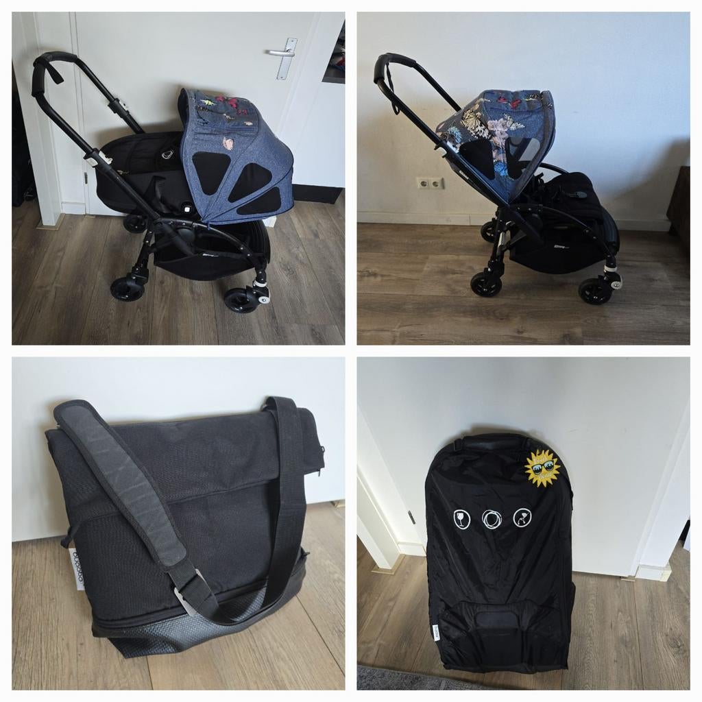 Bugaboo bee 5 combikinderwagen met wieg en stoel all black, Ophalen, Zonnekap