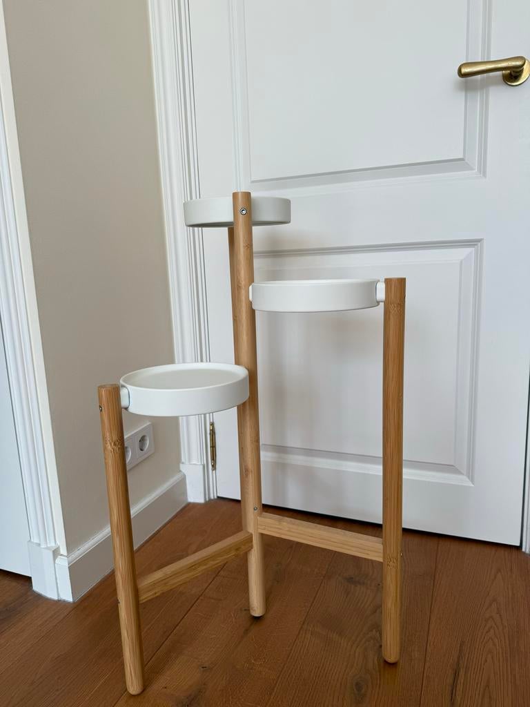 IKEA Satsumas plantentafel / plantenstandaard bamboe wit, Ophalen, Minder dan 55 cm, Gebruikt, Rond