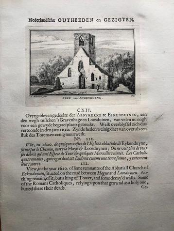112 / Eijkenduinen  de Kerk in  Den Haag Kopergravure 1732 beschikbaar voor biedingen