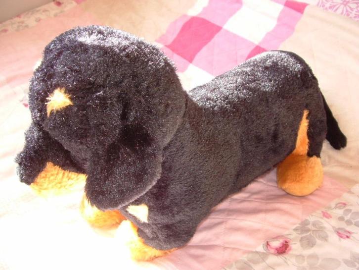 ZDT TRADING HOND TEKKEL GROOT PLUCHE ZWART GLANZEND, Kinderen en Baby's, Speelgoed | Knuffels en Pluche, Nieuw, Overige typen