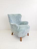 Vintage Artifort fauteuil licht blauwe ribstof Theo Ruth, Ophalen of Verzenden