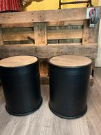 2 leuke industriële tonnetjes tafel, Minder dan 50 cm, Rond, Ophalen of Verzenden, Zo goed als nieuw