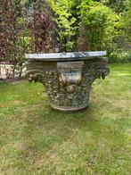 Griekse tafel met marmer en glazen draaibaar blad, Huis en Inrichting, Rond, Nieuw, Hout, Ophalen