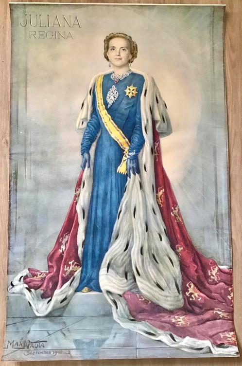 ANTIEKE POSTER STAATSPORTRET KONINGIN JULIANA, Verzamelen, Koninklijk Huis en Royalty, Gebruikt, Nederland, Ophalen of Verzenden