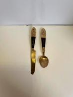 Thais mini bestek, mes en lepel messing en pallissander hout, Ophalen of Verzenden, Zo goed als nieuw, Rvs of Chroom
