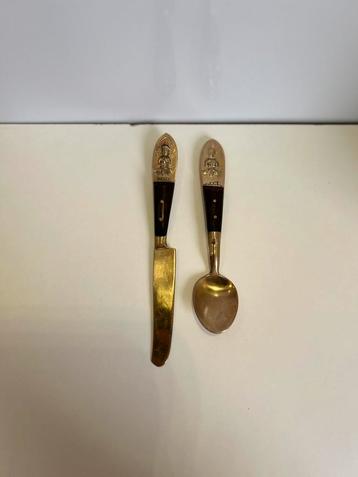 Thais mini bestek, mes en lepel messing en pallissander hout beschikbaar voor biedingen