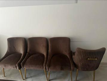4 eetkamerstoelen LW Collection velvet met gouden poten