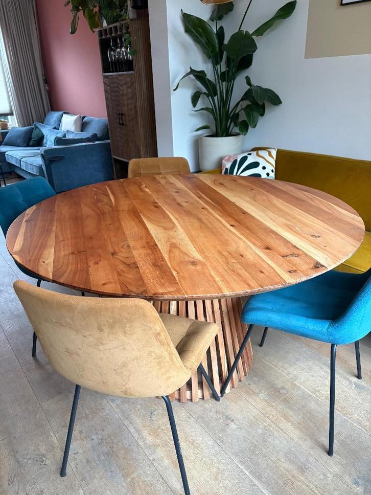 Ronde houten eettafel, Huis en Inrichting, Tafels | Eettafels, Gebruikt, 100 tot 150 cm, 100 tot 150 cm, Vijf personen of meer