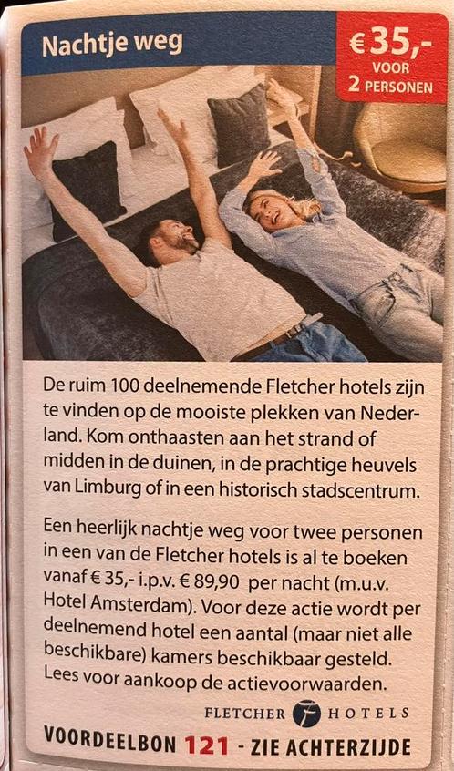 Kortingsbon nachtje weg Fletcher hotel, Tickets en Kaartjes, Kortingen en Cadeaubonnen, Overige typen, Kortingsbon