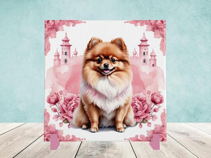 Pomeranian Delfts Roze tegel incl houder, Huis en Inrichting, Woonaccessoires | Overige, Nieuw, Ophalen of Verzenden