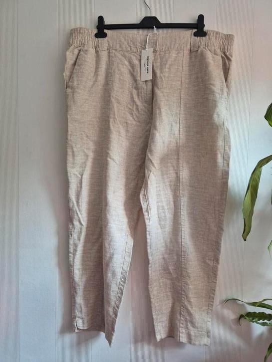 Semi linnen beige broek met glitter, maat 50, NIEUW, Kleding | Dames, Broeken en Pantalons, Nieuw, Maat 46/48 (XL) of groter, Beige