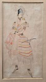 Aquarel en pen. Vrouw. Danseres. Zuid Europa., Ophalen of Verzenden