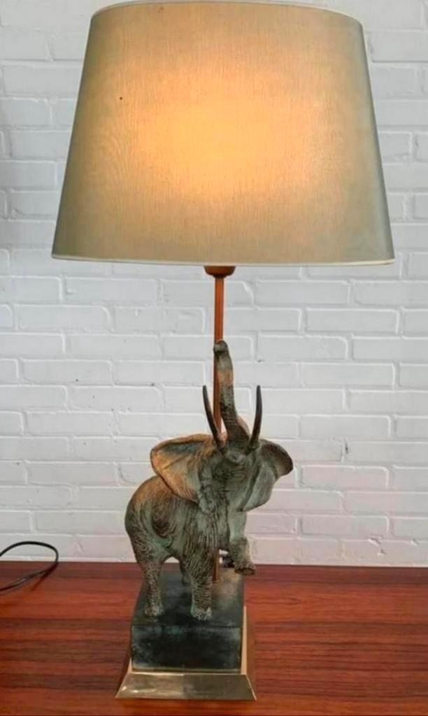 Lamp vintage Deknudt Maison Jansen stijl bronzen olifant, Huis en Inrichting, Lampen | Tafellampen, Ophalen of Verzenden