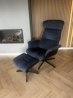 Blauwe Relaxfauteuil met Voetenbankje, Huis en Inrichting, Fauteuils, Ophalen, Gebruikt, 75 tot 100 cm, 75 tot 100 cm