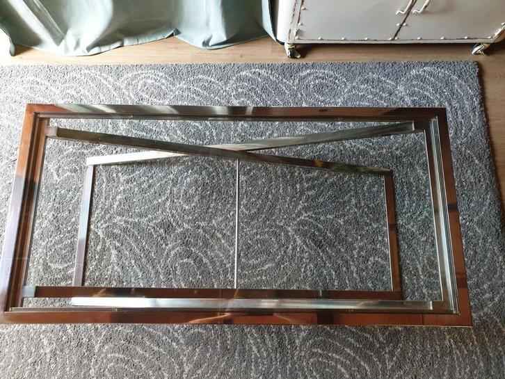 RVS Salontafel met Glasplaat, Huis en Inrichting, Tafels | Salontafels, Gebruikt, Minder dan 50 cm, 50 tot 100 cm, 100 tot 150 cm