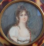 Om 1875 MINI MINIATUUR Schilderij Portret Dame Vrouw Meisje, Antiek en Kunst, Ophalen of Verzenden