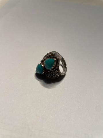 Zilveren ring met twee turkoois stenen - Nieuw! beschikbaar voor biedingen