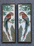 Cloisonne tegels Porceleyne fles papegaai op boomtak, Antiek en Kunst, Ophalen of Verzenden