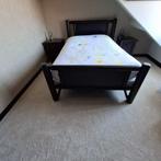 2 persoons bed zwart walnoot hout, Ophalen, Gebruikt, 90 cm, Zwart