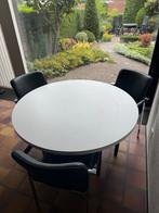 Ronde eettafel met Leolux stoelen, Ophalen, Gebruikt, 100 tot 150 cm, Rond