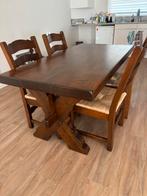Eetkamer tafel met 4 stoelen, donker eiken, Ophalen, Gebruikt