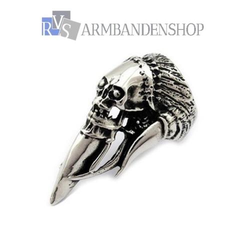 Rvs ivory & skull ring Biker Gothic stalen bikers doodskop, Sieraden, Tassen en Uiterlijk, Ringen, Nieuw, Heer, Zilver, IJzer of Staal