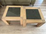 3 Massief Eiken Tafeltjes met Leisteen, Huis en Inrichting, Ophalen, Gebruikt, 50 tot 100 cm, Minder dan 50 cm