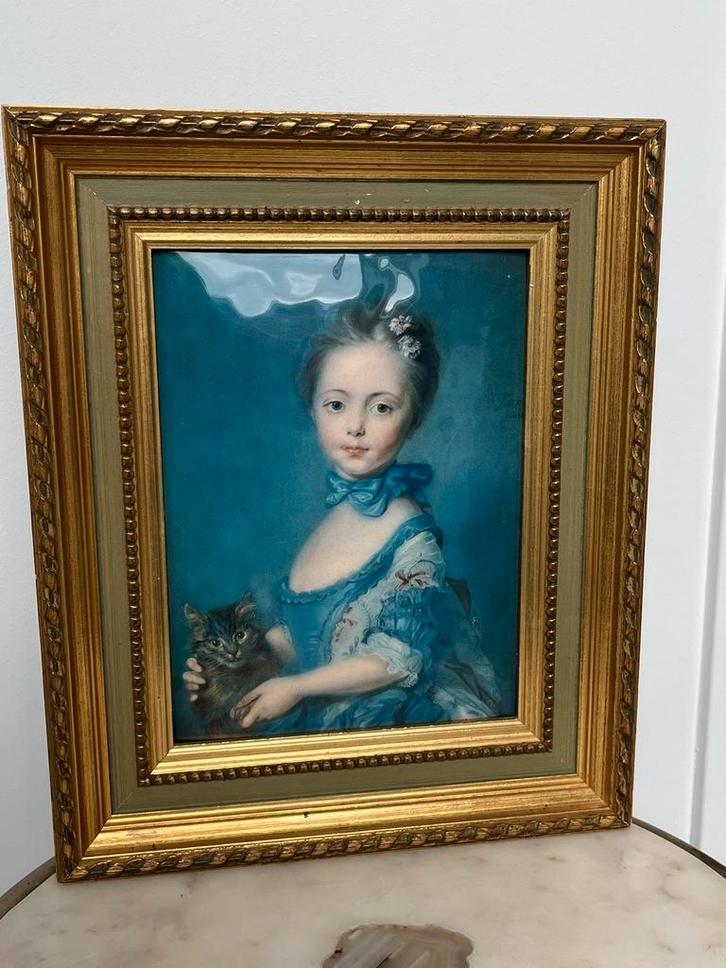 Vintage HELCA Wanddecoratie - Meisje met Katje 28x34, Antiek en Kunst, Kunst | Schilderijen | Klassiek, Ophalen of Verzenden