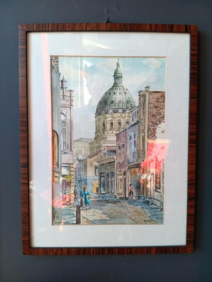 Oudenbosch, zicht op de Basiliek, door NJ Beekman?, Antiek en Kunst, Kunst | Litho's en Zeefdrukken, Ophalen of Verzenden