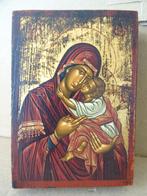 Verguld handgeschilderd icoon Maria de Moeder Gods 9x12cm, Ophalen of Verzenden, Zo goed als nieuw, Overige typen, Christendom | Katholiek