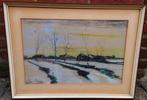 Peter van der Braken (1896-1979) Winter landschap 1930 krijt, Antiek en Kunst, Ophalen of Verzenden