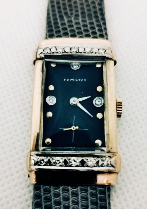 Gouden Hamilton horloge met diamanten, certificaat ALGT, Sieraden, Tassen en Uiterlijk, Antieke sieraden, Overige typen, Goud