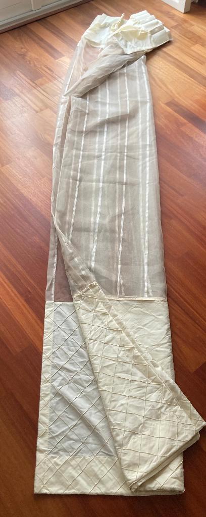 6 mooie vitrages ivoor met vlinderplooi onderkant echt zijde, Huis en Inrichting, Stoffering | Gordijnen en Lamellen, Zo goed als nieuw