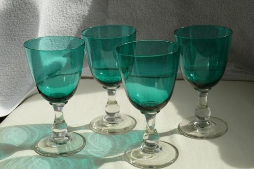 wijnglazen, antiek, kristal,  rijnwijn-glazen groene kelk, Antiek en Kunst, Antiek | Glas en Kristal, Ophalen of Verzenden