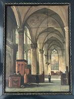 schilderij H. Hubregts van binnenzijde kerk in antieke lijst, Antiek en Kunst, Kunst | Schilderijen | Klassiek, Ophalen