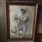 Portret van een naakte man met Duitse helm en zwaar, Ophalen of Verzenden, Overige soorten, Duitsland, Overige typen