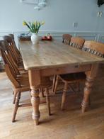 Eettafel met 6 stoelen (eventueel +bijzettafel) Drachten, Ophalen, Gebruikt, 100 tot 150 cm, Grenenhout