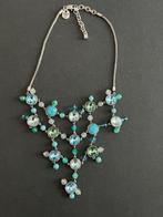 Dyrberg/Kern zilverkleurige trapezium ketting met turquoise, Overige materialen, Met kristal, Verzenden, Zo goed als nieuw