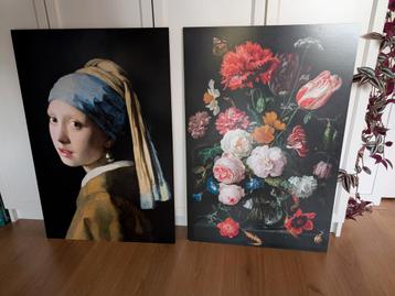 Houten schilderijen Meisje met de Parel Vermeer & Bloemen beschikbaar voor biedingen