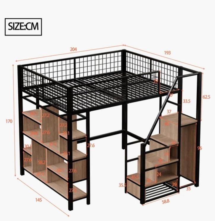 Hoogslaper 140 bij 200, Huis en Inrichting, Slaapkamer | Stapelbedden en Hoogslapers, Zo goed als nieuw, Hoogslaper, 140 cm, Tweepersoons