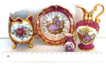 Limoges France porseleinen miniatuur vaasjes en bordje  beschikbaar voor biedingen