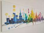 Groot acrylverf schilderij van een kleurrijke skyline 150 cm, Antiek en Kunst, Kunst | Schilderijen | Modern, Ophalen