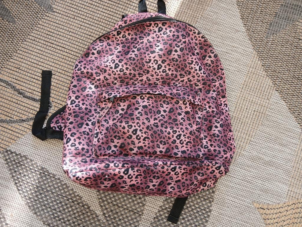 Roze rugzak luipaardprint, Ophalen of Verzenden, Gebruikt, Overige merken, 30 tot 45 cm