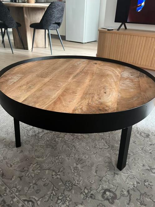 Salontafel Jacco 38x74, Huis en Inrichting, Tafels | Salontafels, Gebruikt, Minder dan 50 cm, 50 tot 100 cm, Rond, Eikenhout, Metaal