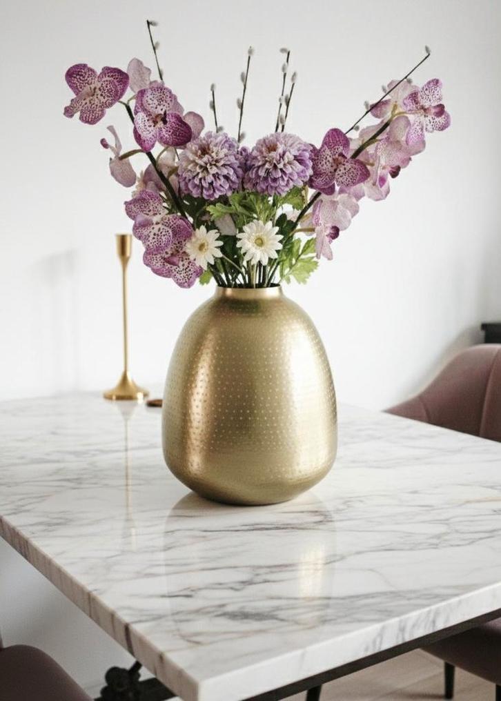 Groot zijden boeket paars witte bloemen orchidee lila, Huis en Inrichting, Woonaccessoires | Kunstplanten en Kunstbloemen, Ophalen of Verzenden